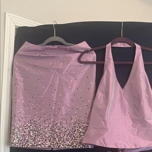 Finity Lavender Sequin Midi Skirt and matching halter top.